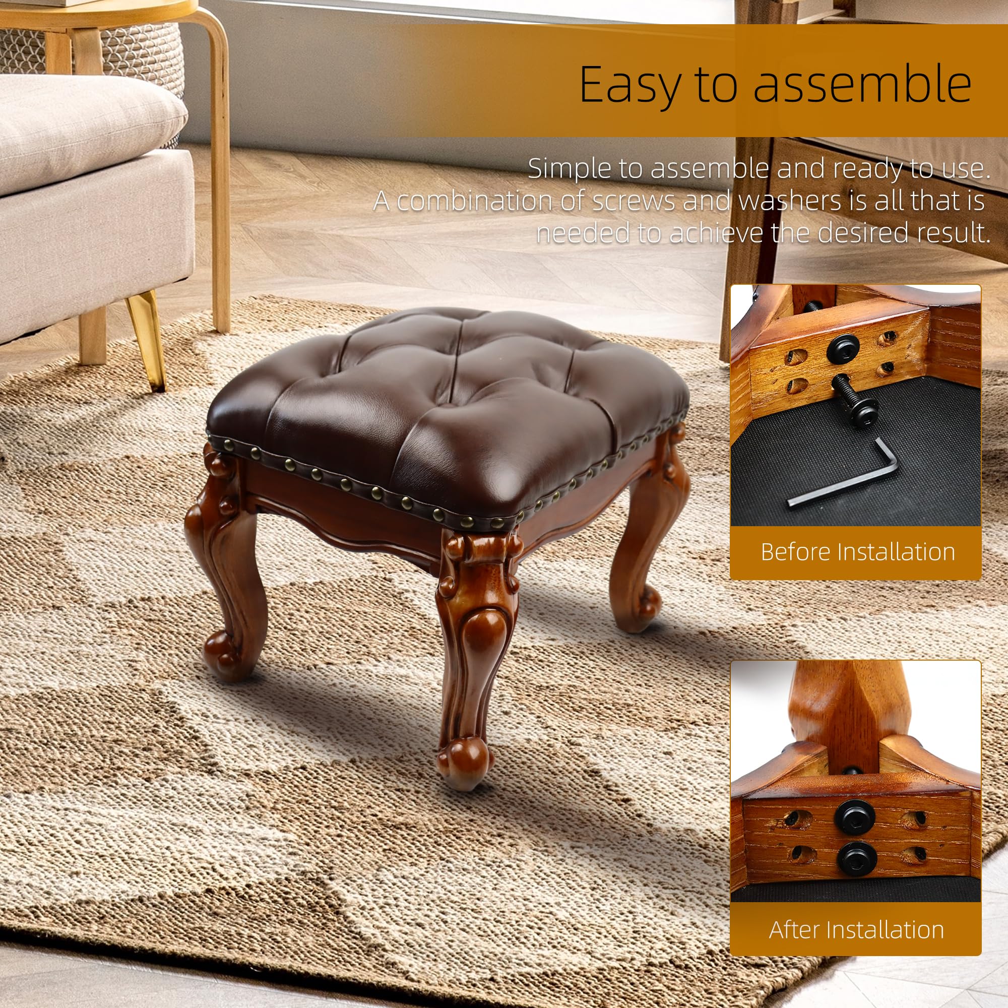 Amazon.com: GHBRHBJ Leather Foot Stool,Vintage Footstools,Wooden